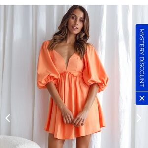 Puff Sleeve V neck Mini Dress XS Orange